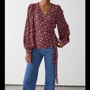 & Other Stories Paris Atelier size EU44 (US10) Floral Wrap Blouse Puff sleeve
